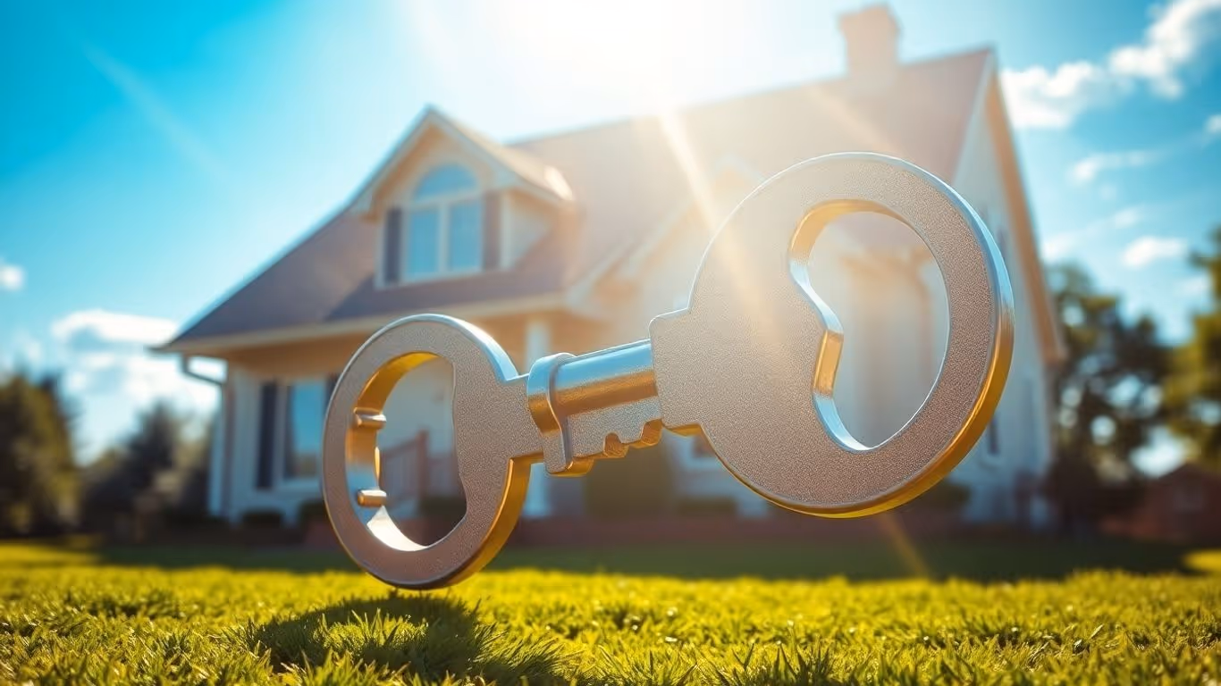 House with a large key, symbolizing mortgage refinance savings.