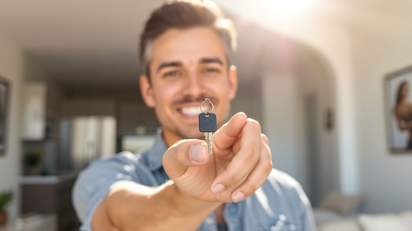 Homeowner with key, ready for mortgage refinance.