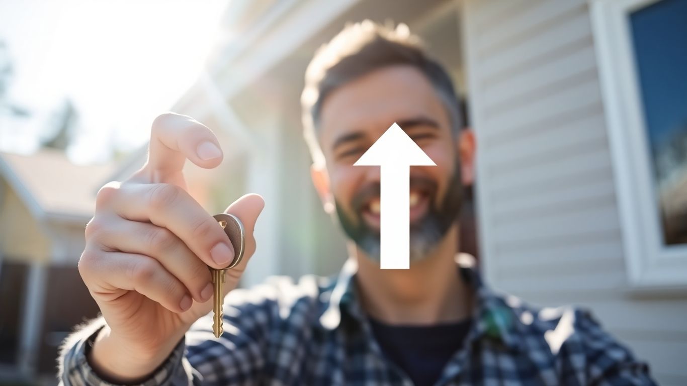 Homeowner with key, symbolizing savings from refinancing.
