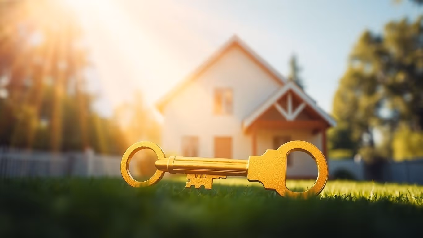 House with golden key, symbolizing mortgage refinance savings.