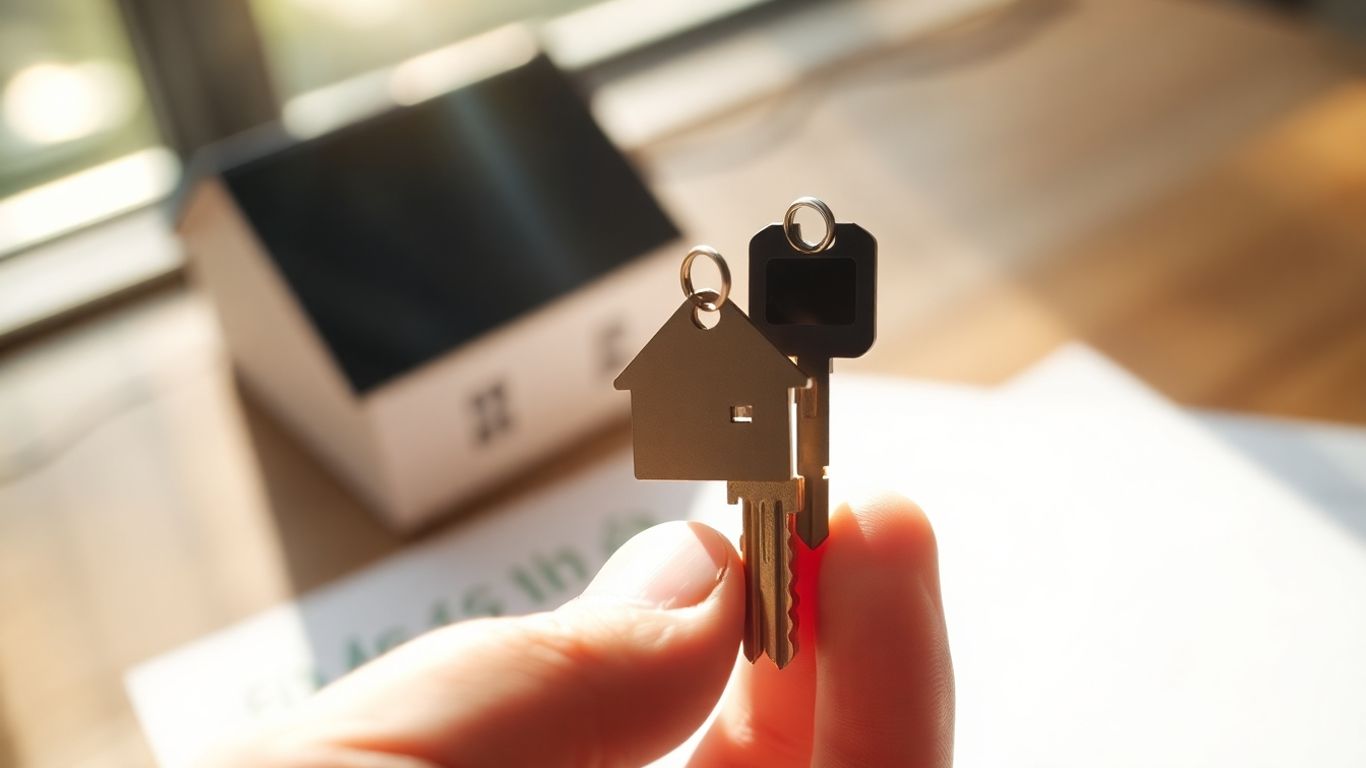 House key and financial document for mortgage refinance.