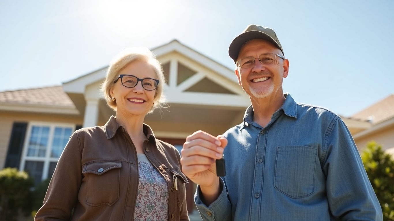 Couple with keys in front of a house.