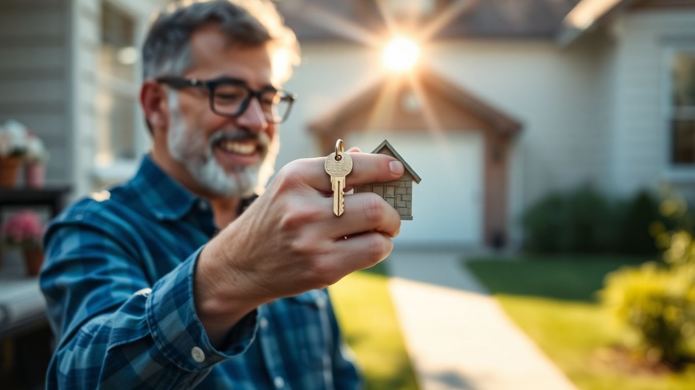 Homeowner with house key, looking towards financial opportunity.