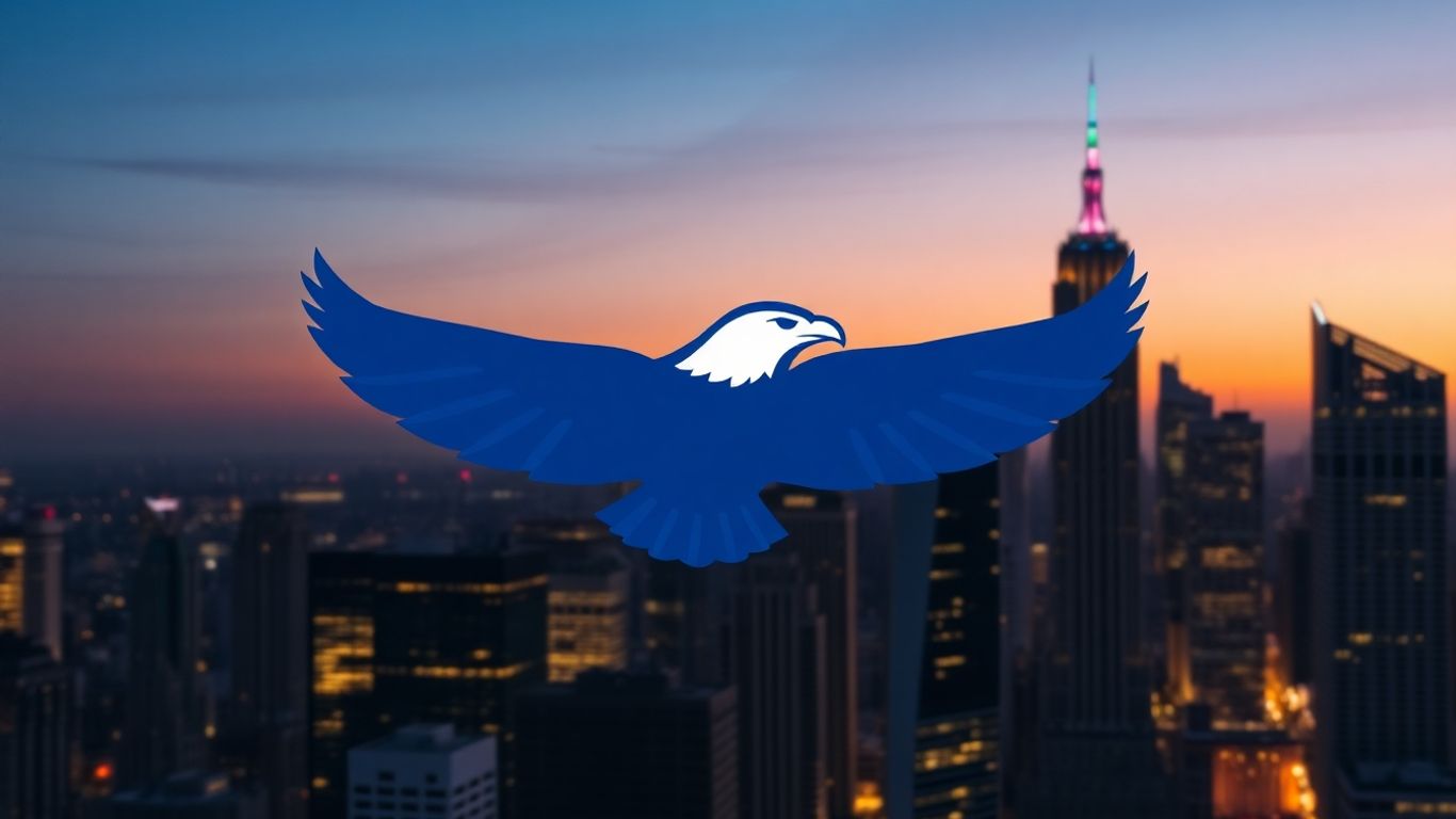 Freedom Mortgage logo with eagle and cityscape.