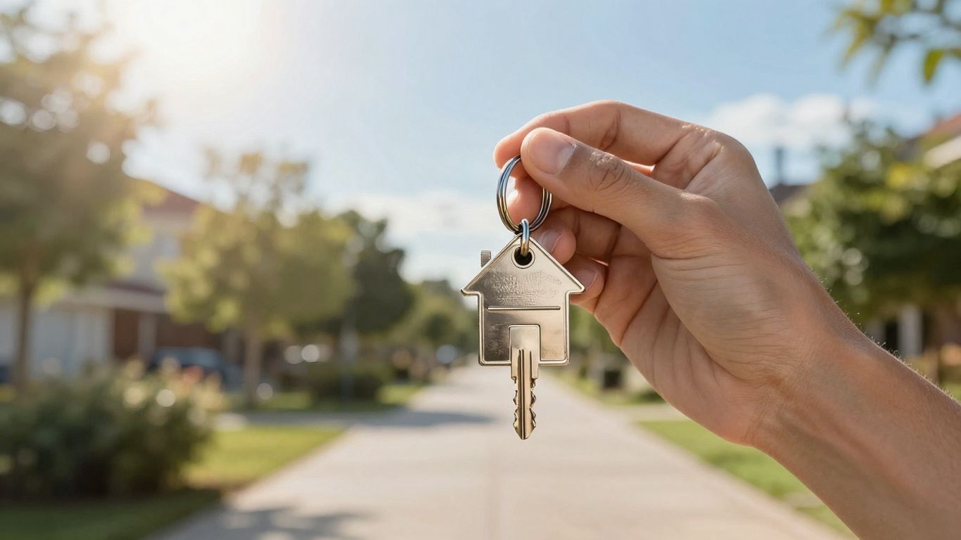 Person holding house key, symbolizing financial savings.