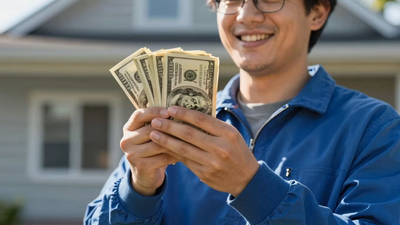 Homeowner with money and house, happy about refinance.