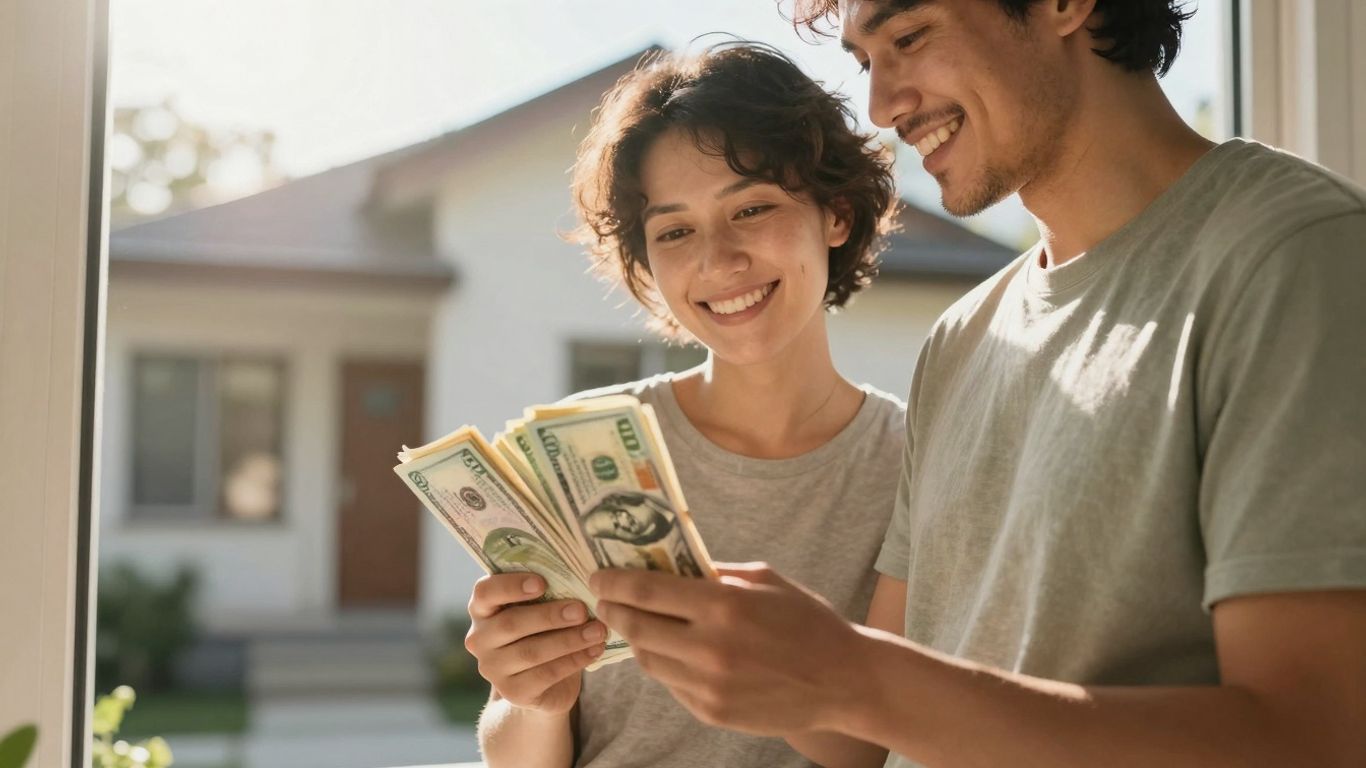 Homeowner with cash, happy about refinancing mortgage.