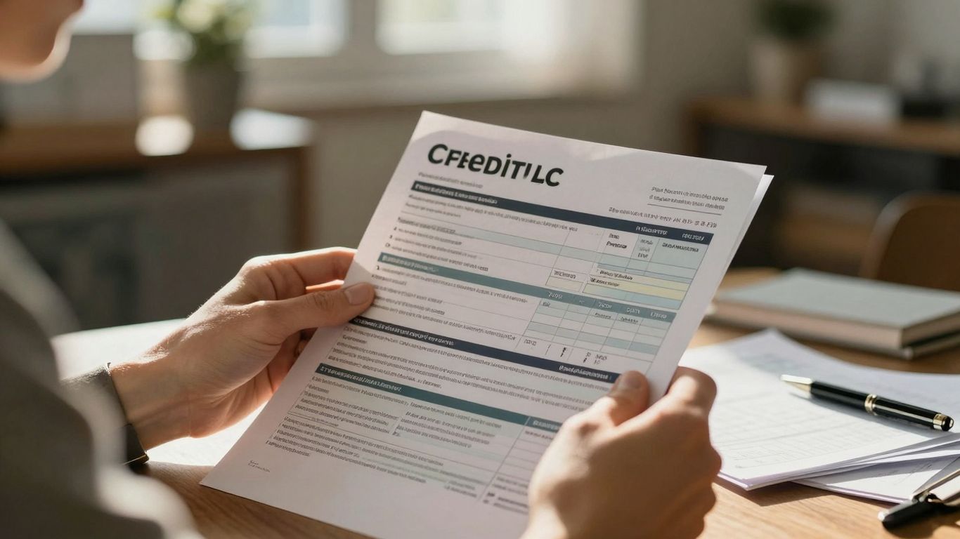 Person reviewing credit report for mortgage refinancing.