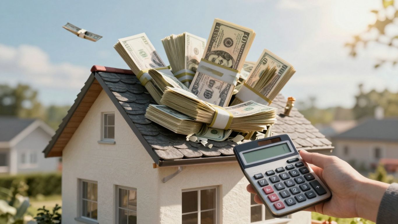 House with cash and calculator for refinance.