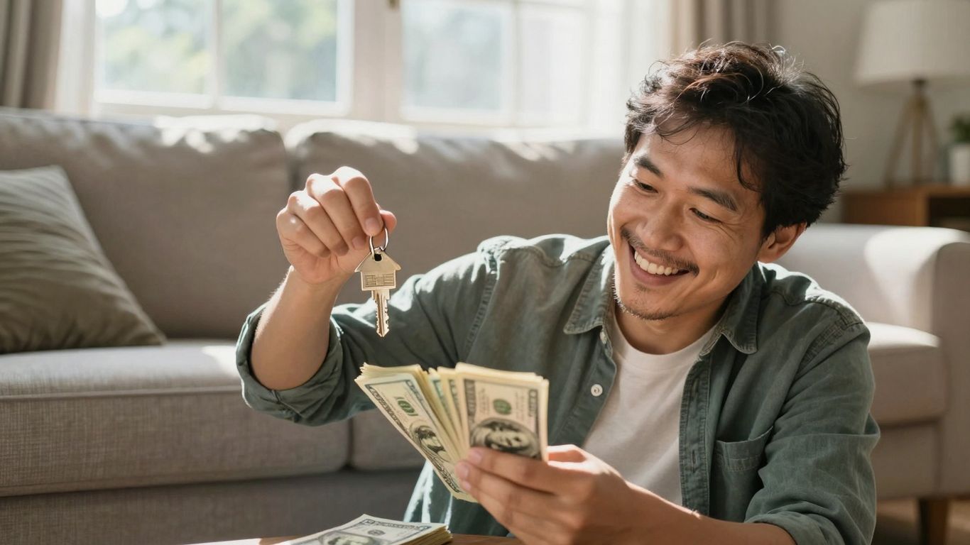 Homeowner with house key and money
