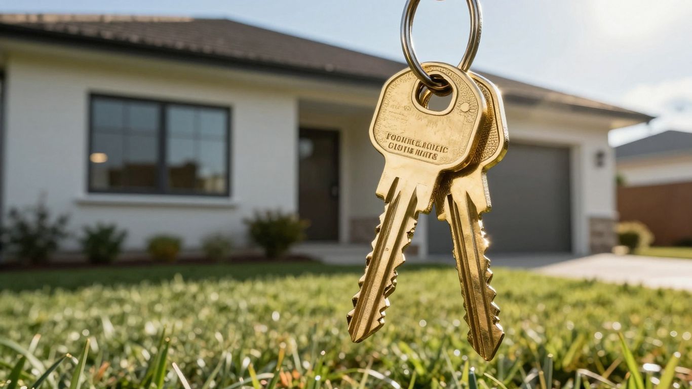 House with a golden key, symbolizing savings.