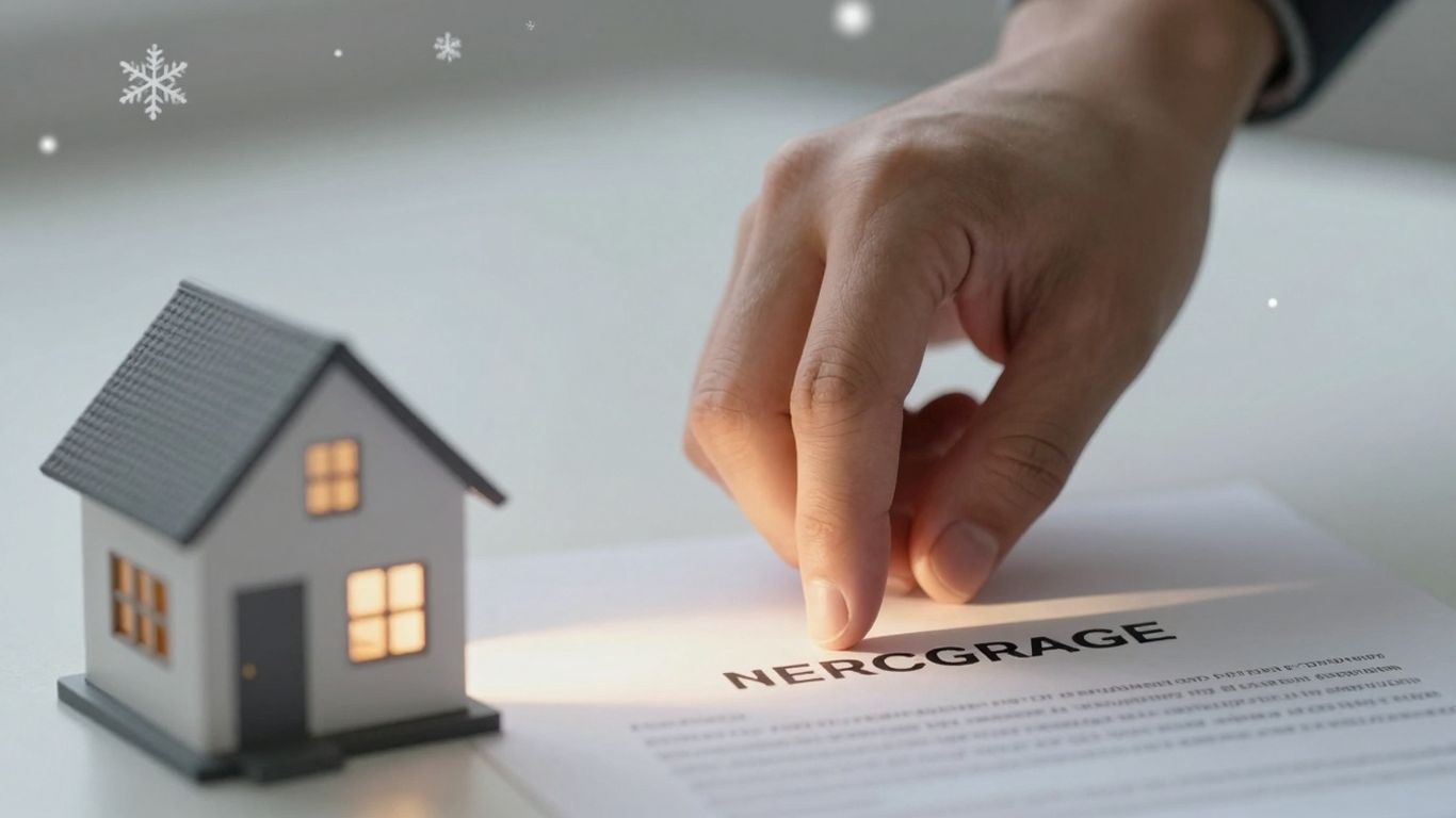 House with mortgage document and hand signing