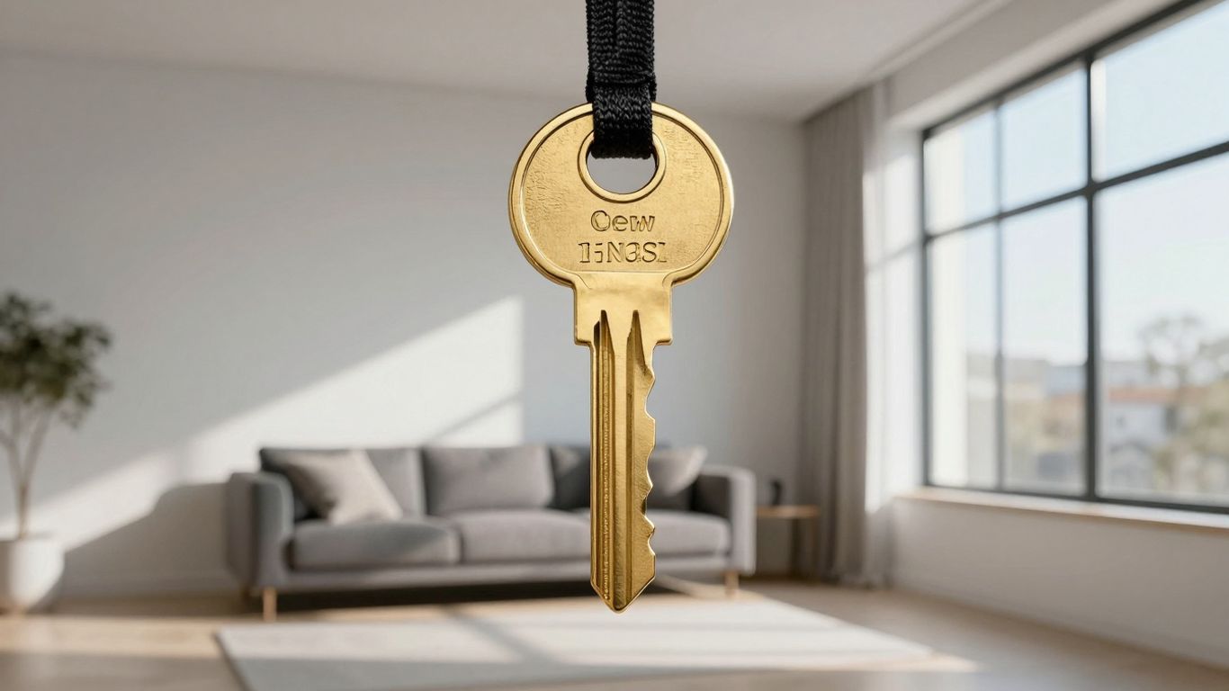 Home with golden key, symbolizing mortgage refinancing opportunity.