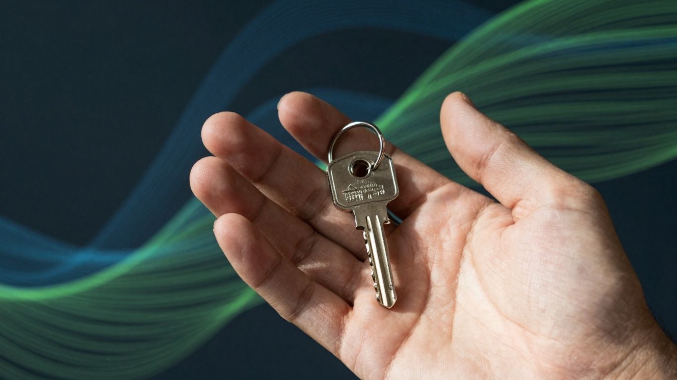 Homeowner with house key, financial planning concept.