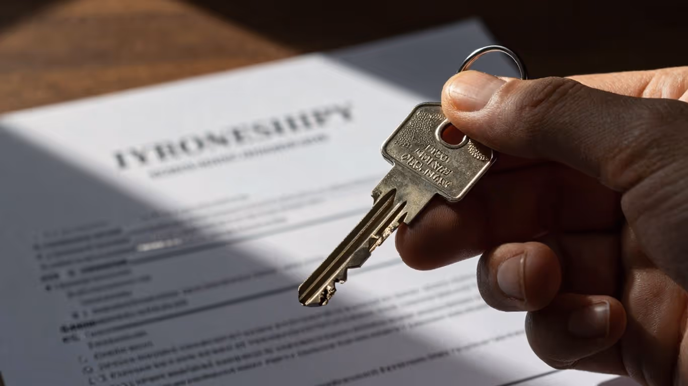 House key with financial document background