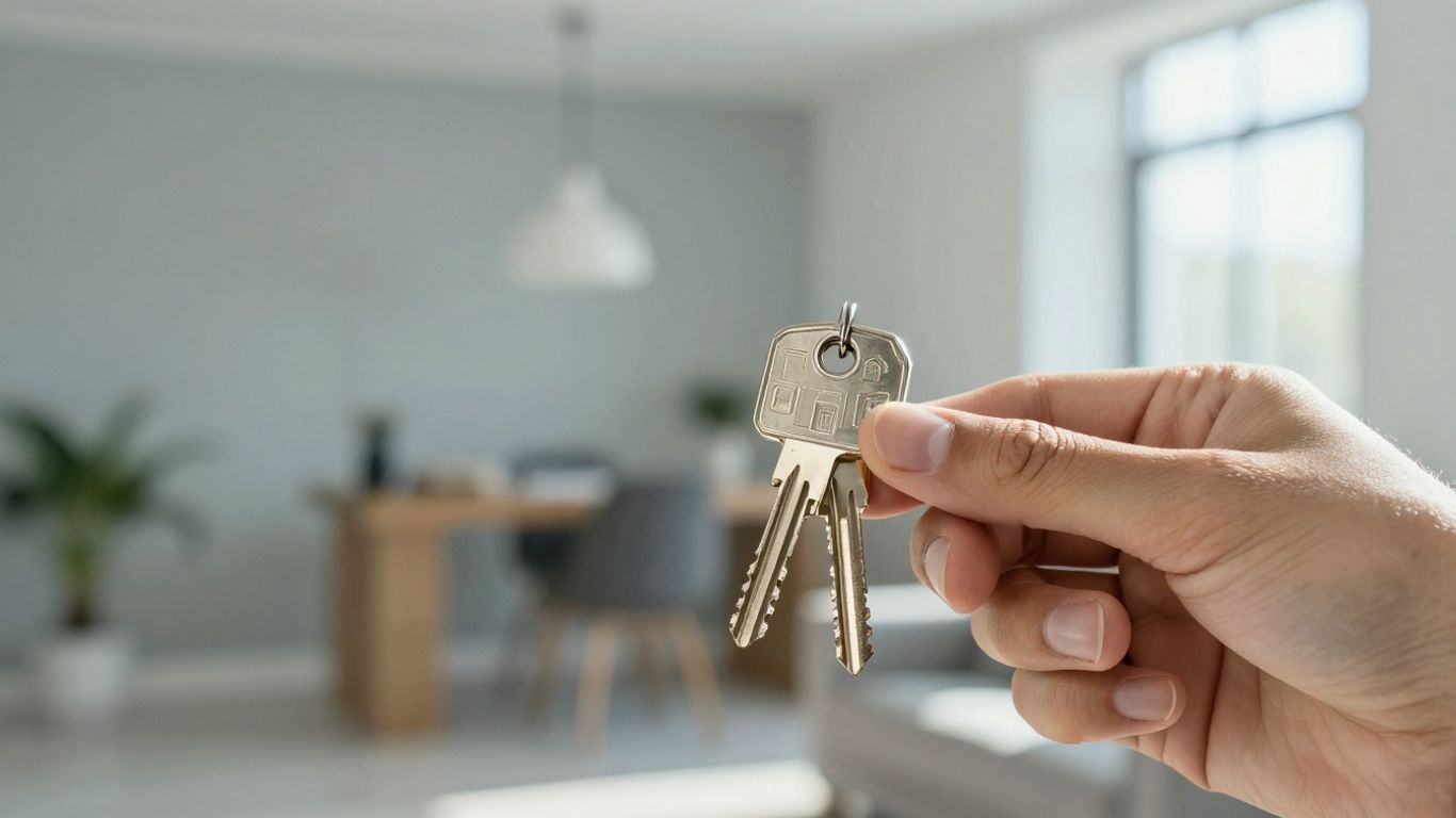 Person holding house key, symbolizing mortgage refinance opportunity.