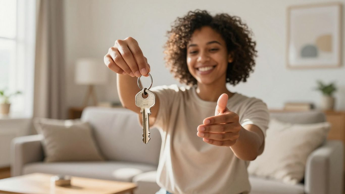 Homeowner with key, symbolizing financial relief and a brighter future.