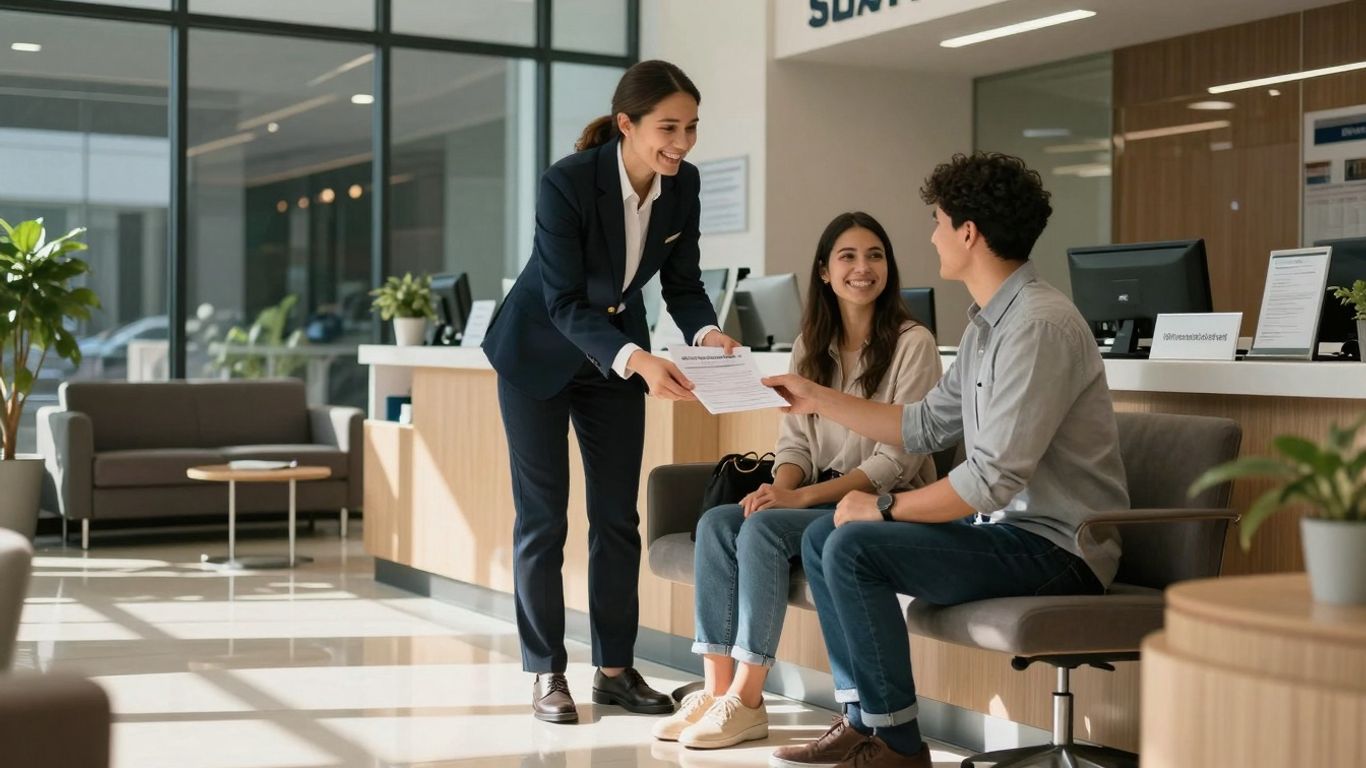 Couple getting mortgage refinance documents at Navy Federal Credit Union.