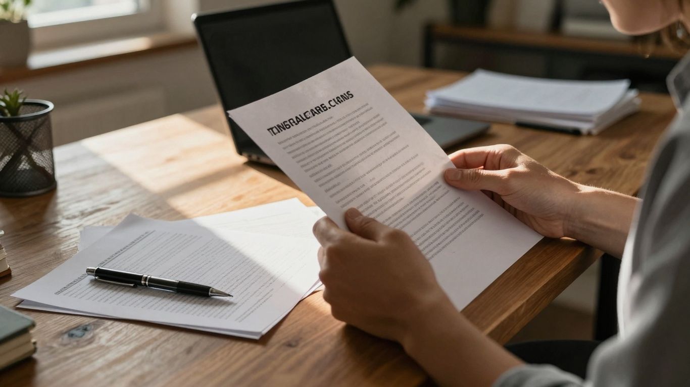 Person reviewing mortgage refinance documents at a desk.