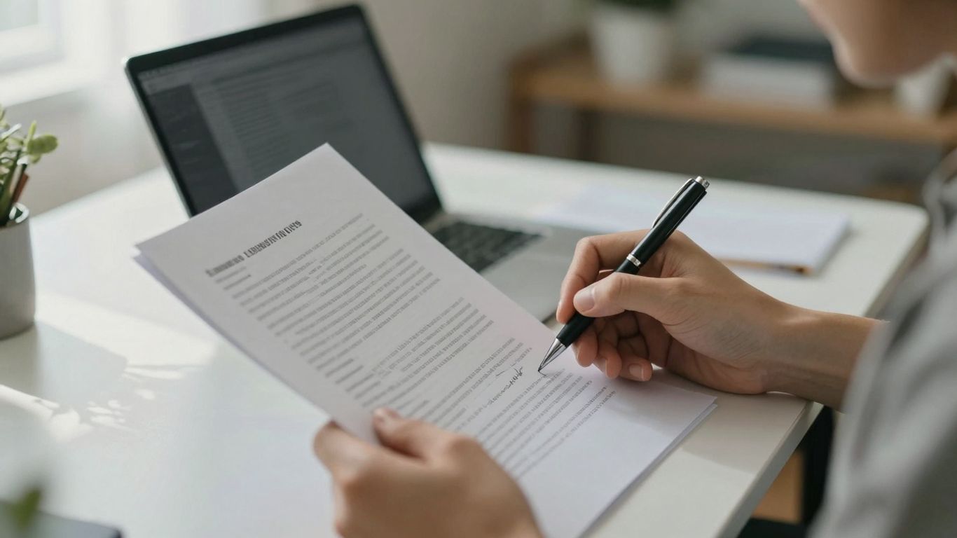 Person reviewing mortgage refinance documents at a desk.