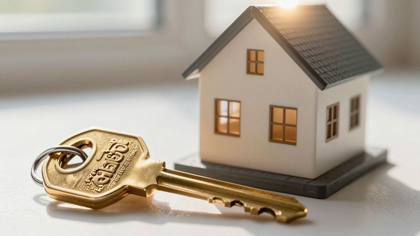House with a golden key and sunlight.