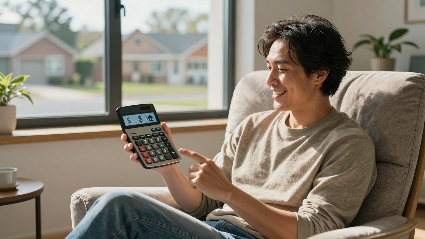 Homeowner using refinance calculator for savings.