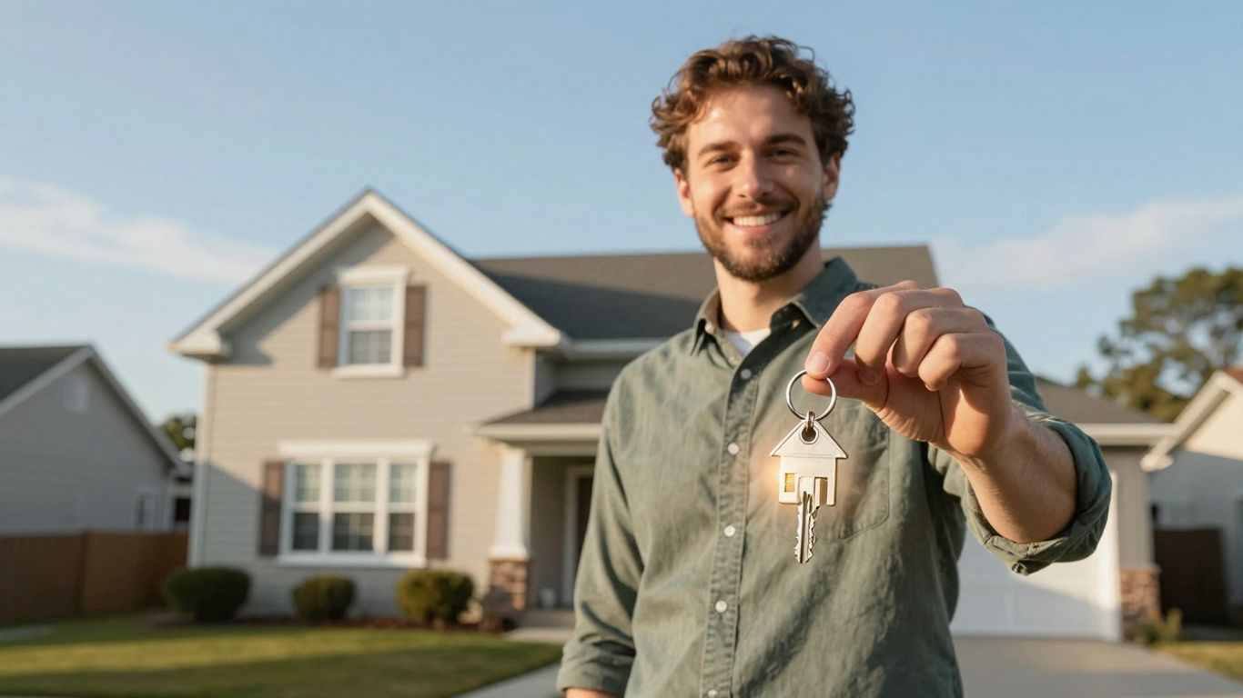 Homeowner with key, house, financial opportunity