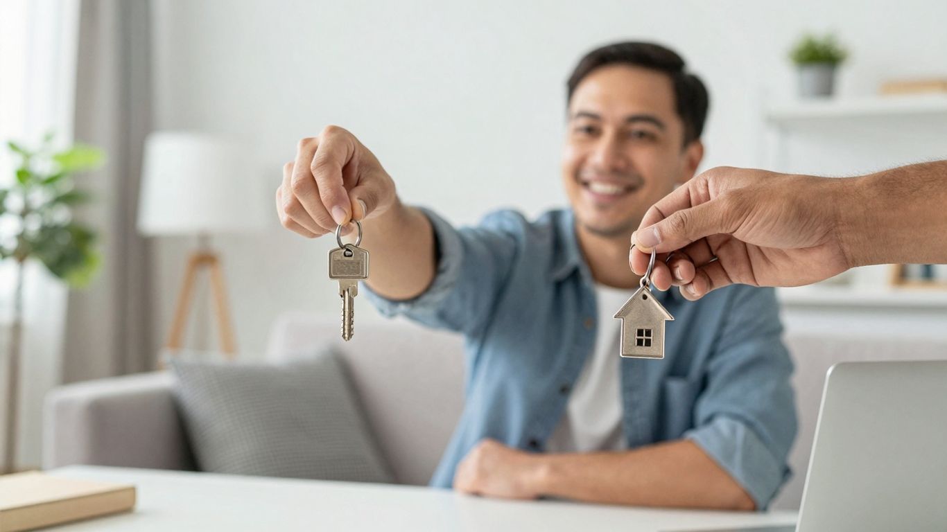 Homeowner with house key, symbolizing mortgage savings.