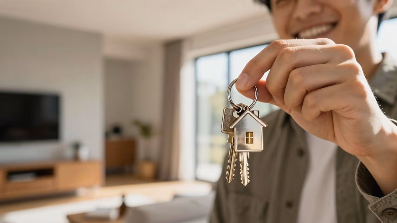 Person holding house key, symbolizing mortgage savings.