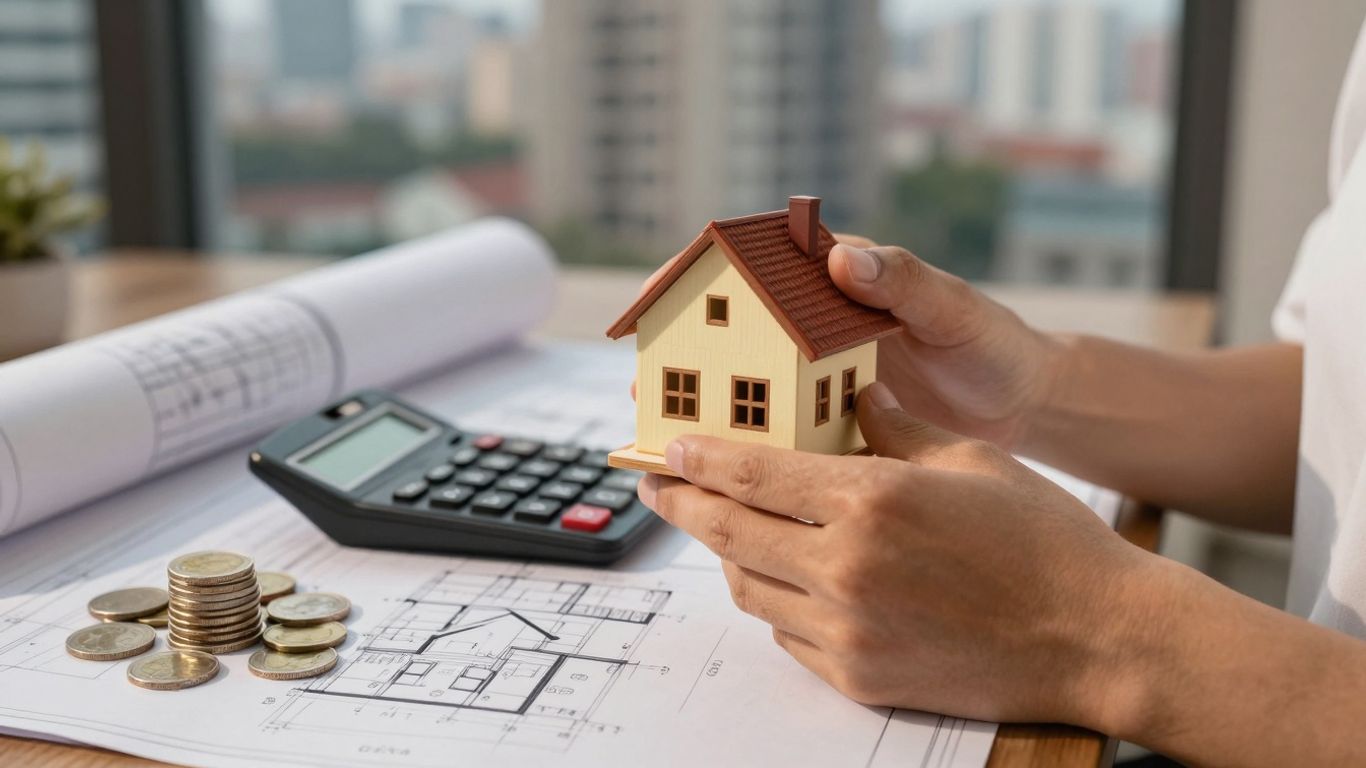 Homeowner considering refinance options with financial tools.