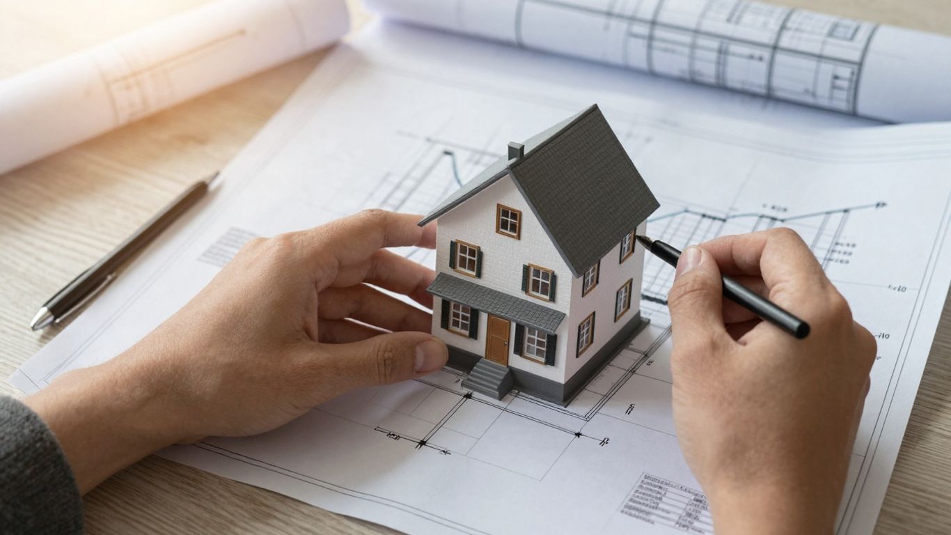 Person reviewing house plans with a bright financial future.