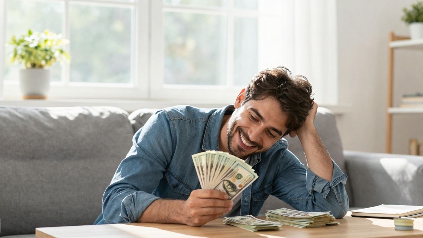 Homeowner with money, financial relief, bright future.