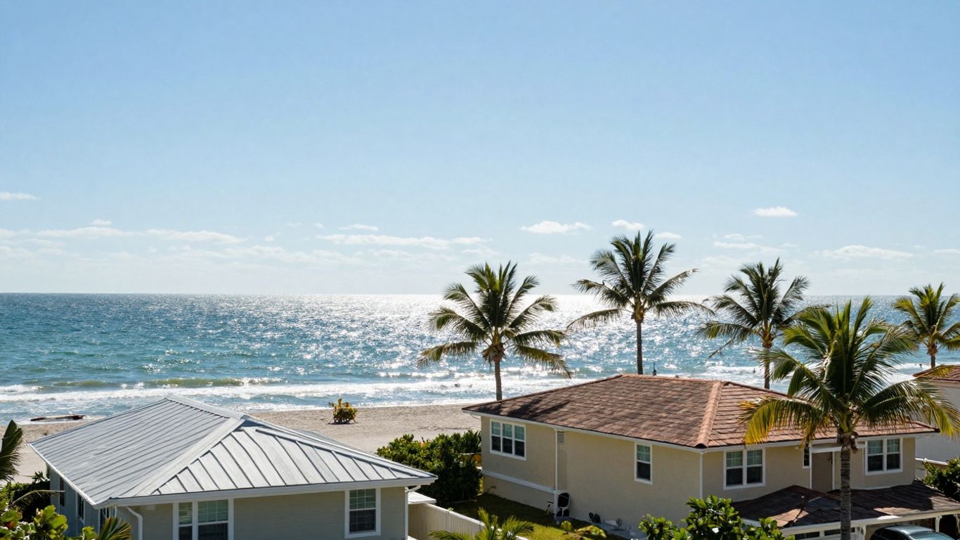Florida home with ocean view and palm trees.