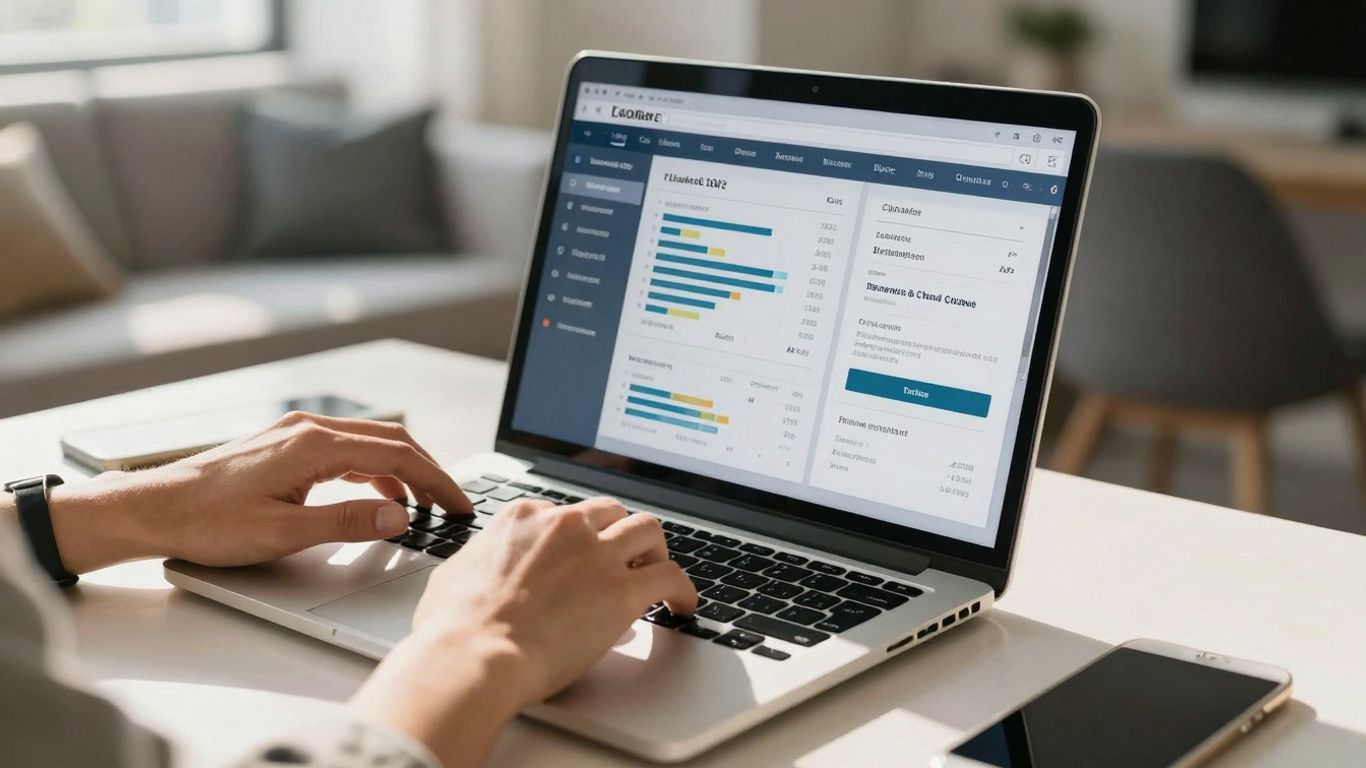 Person refinancing mortgage online using a laptop.