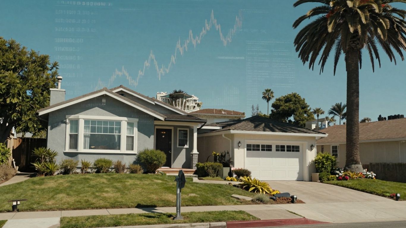 California coastline with financial elements.