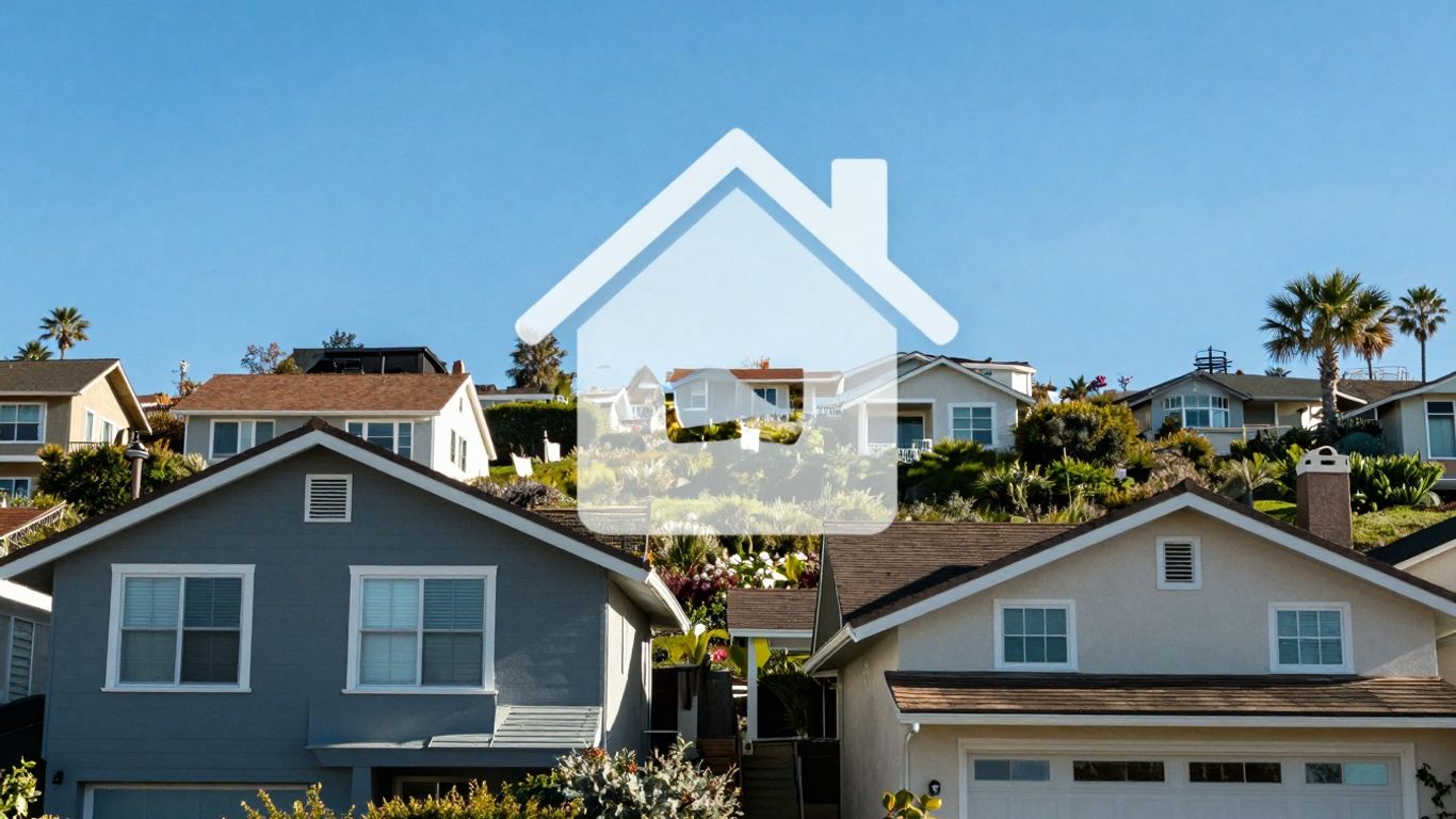 California home with coastal view and financial overlay.