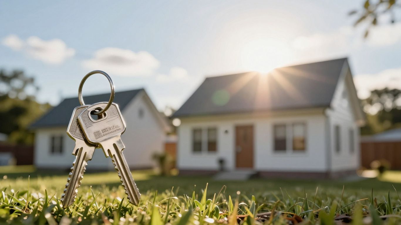 House with key, sunlight, financial opportunity