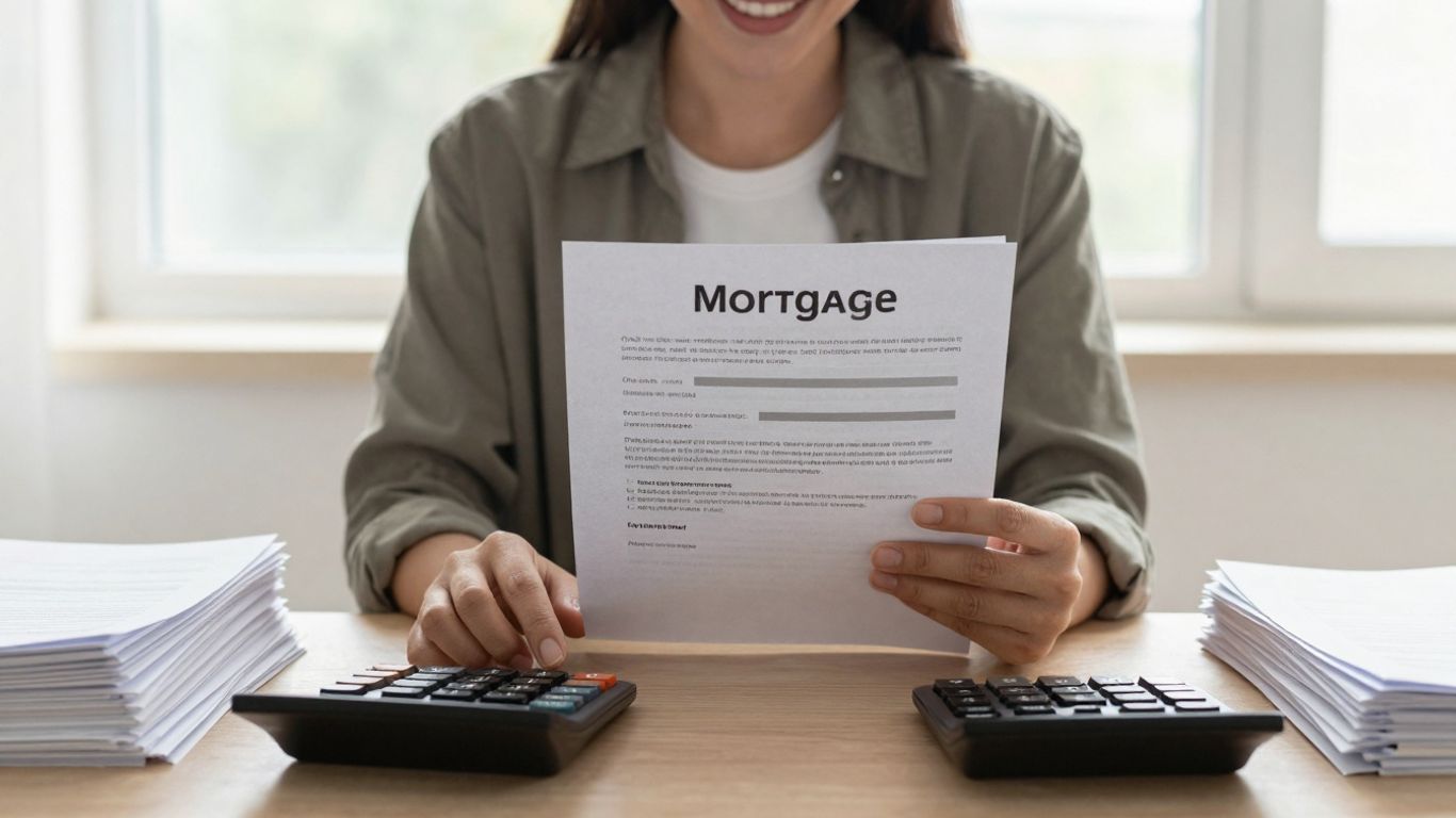 Homeowner reviewing mortgage papers at a table.