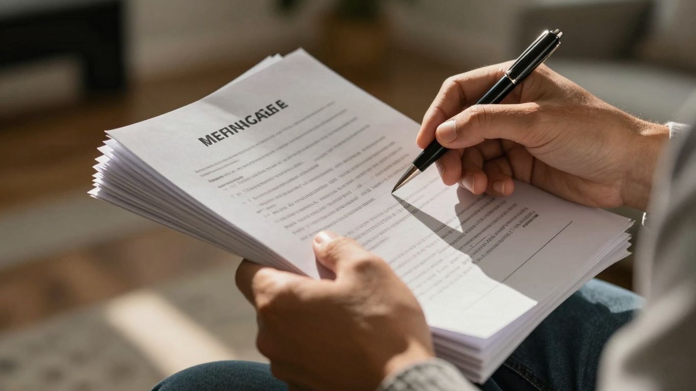 Person reviewing mortgage papers for refinance options.