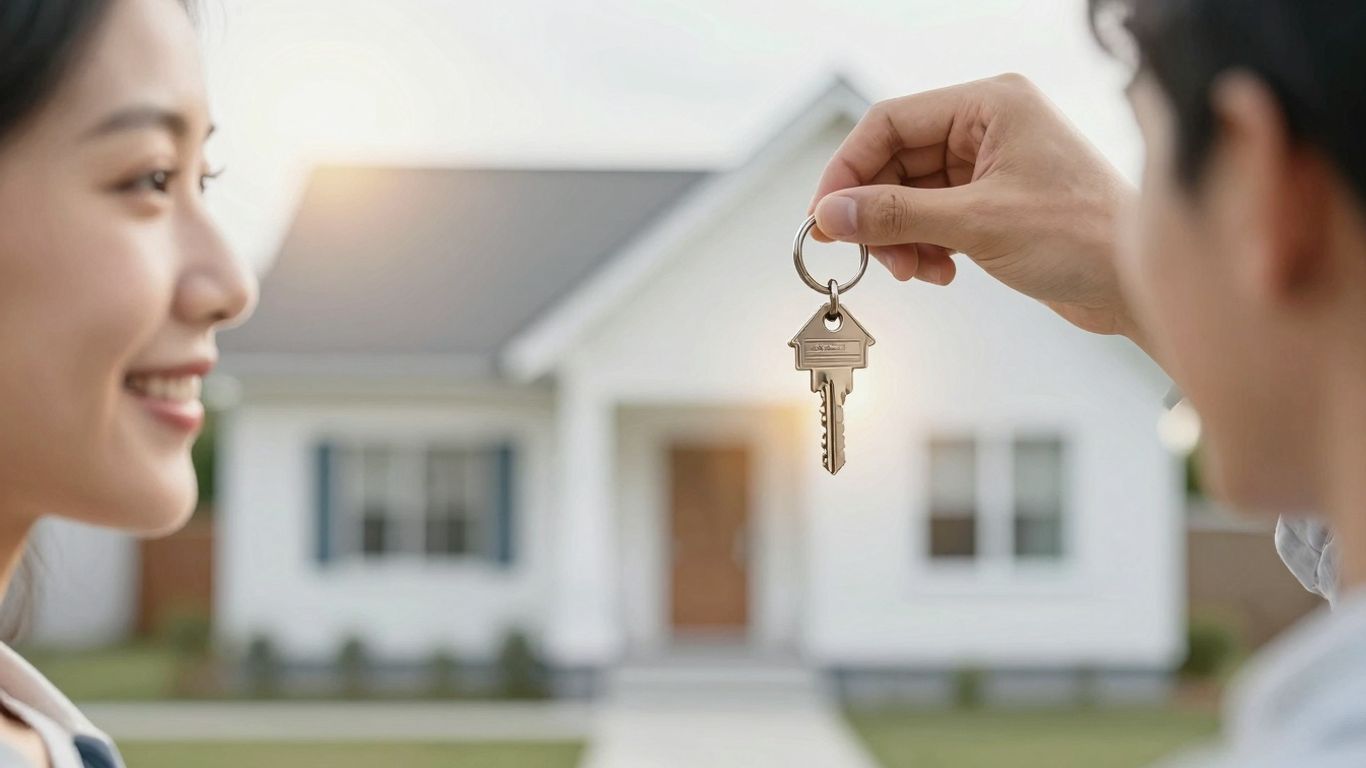 Person holding house key with VA refinance mortgage rates.