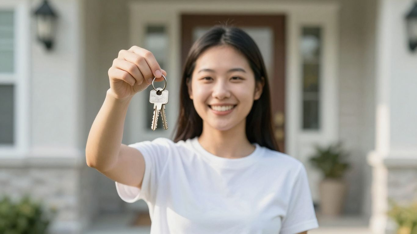 Homeowner with keys, happy about refinancing their home.