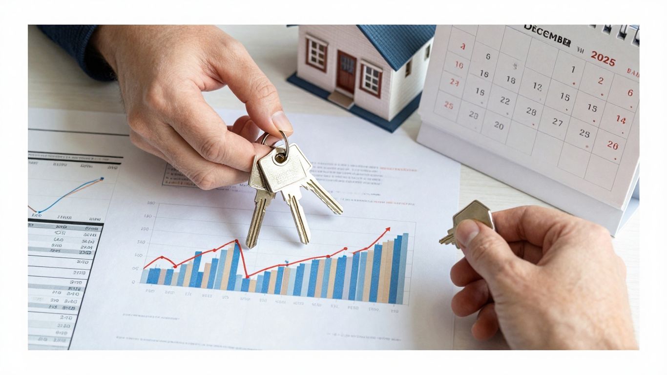 Person reviewing house keys and calendar for mortgage refinance.