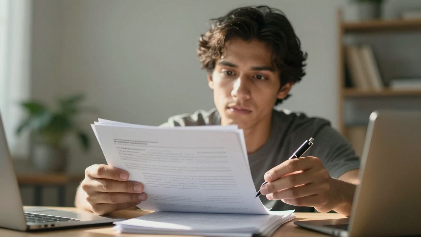 Person reviewing mortgage refinance documents with a pen.