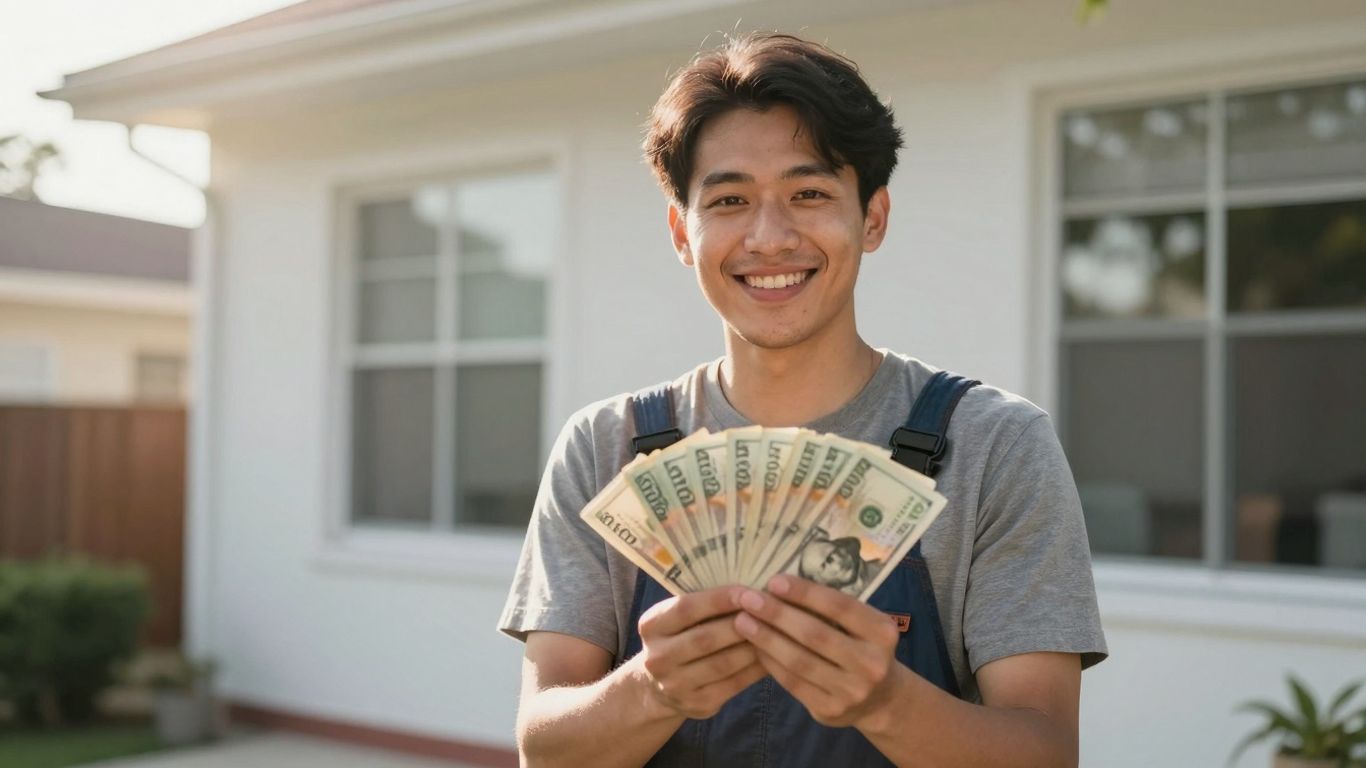 Homeowner with cash, happy about mortgage refinance.