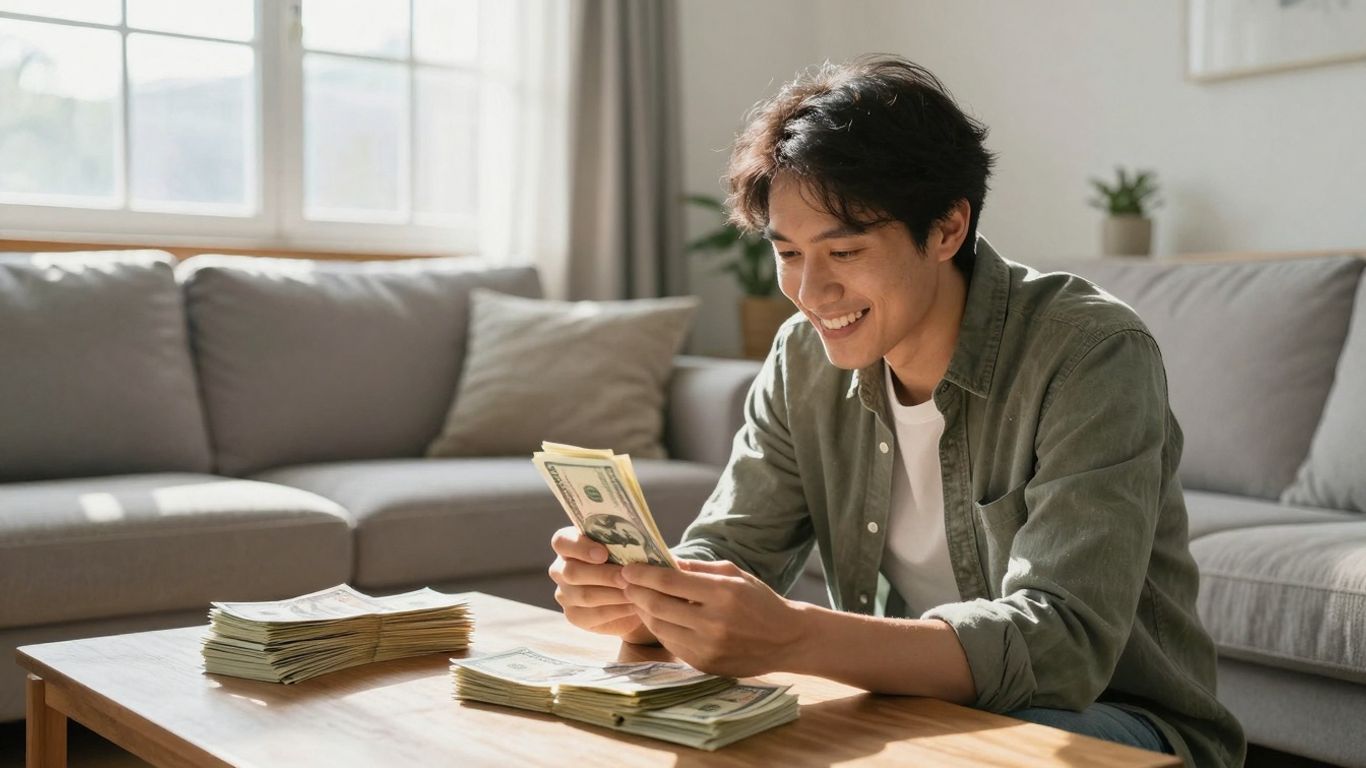 Homeowner with money, financial relief, bright future