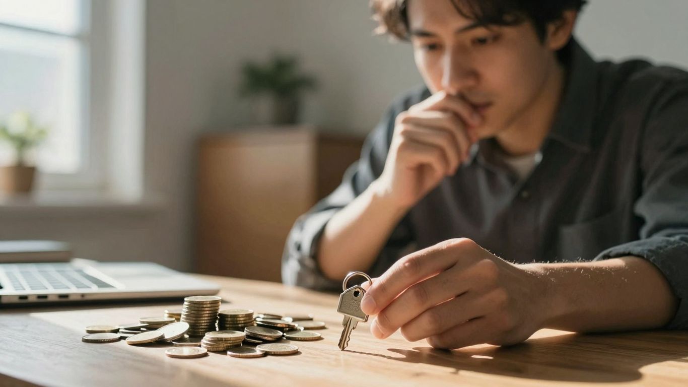 Homeowner with coins and house key