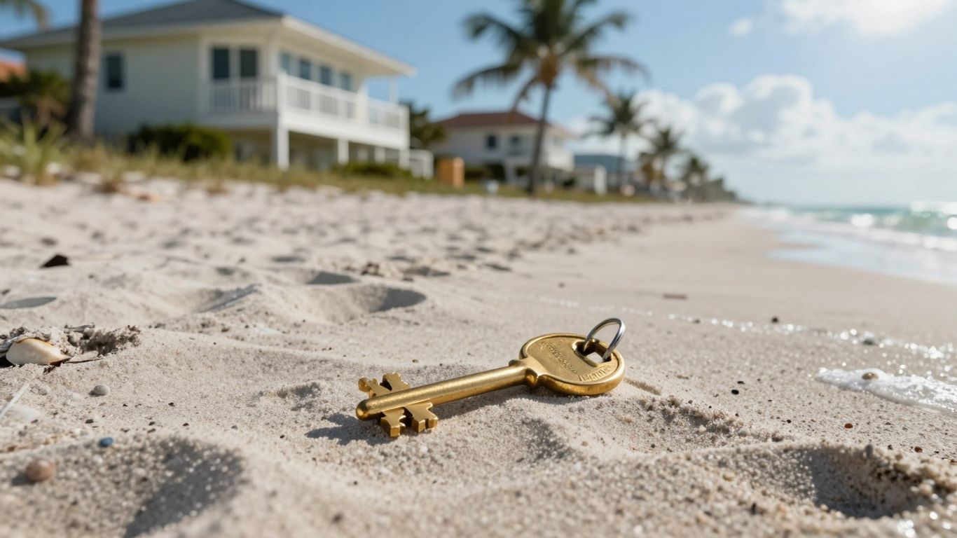 Florida home with a golden key on the beach.