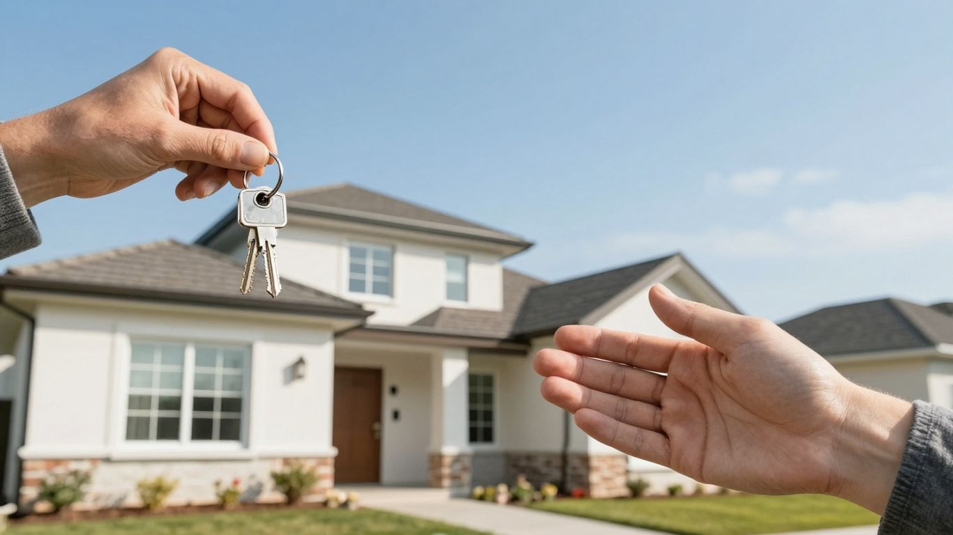 Homeowner with keys, symbolizing mortgage refinance success.