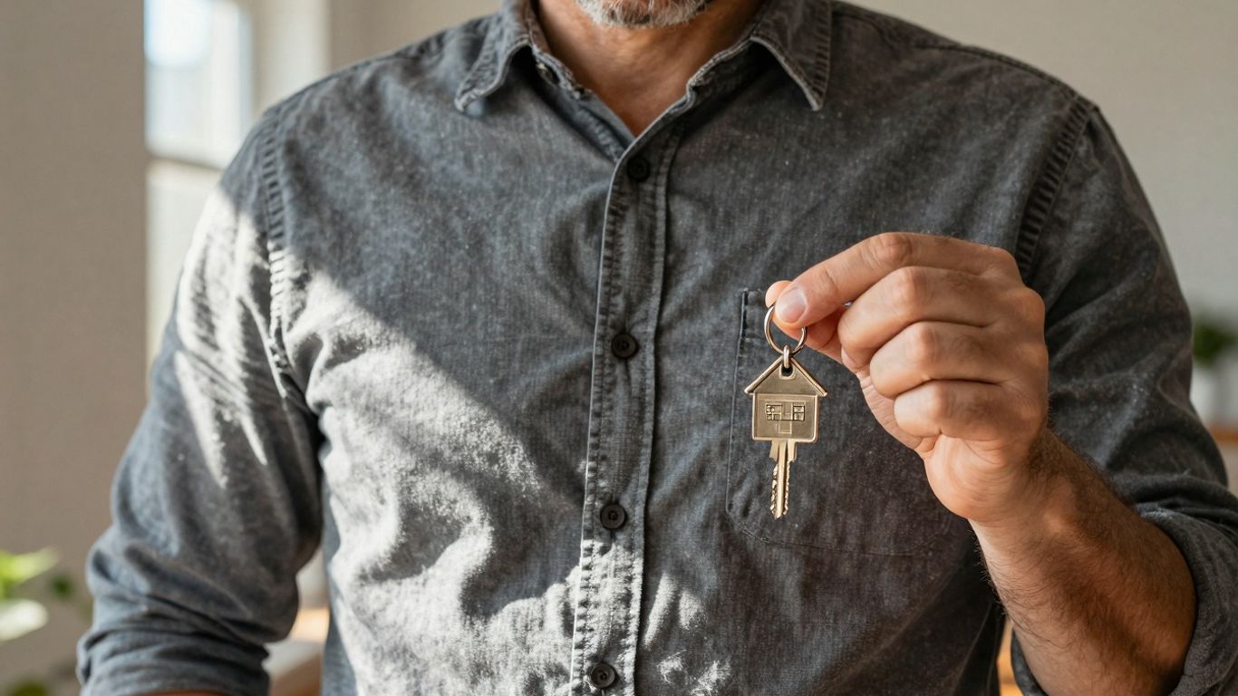 Homeowner with house key, symbolizing financial opportunity.