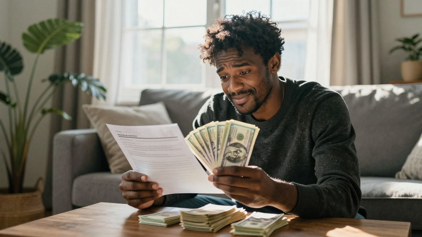 Homeowner looking at money and documents.
